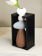 Stacked Stone Vase with Black Geometric Frame