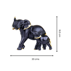 Black Elephant Figurine Set with Gold Accents