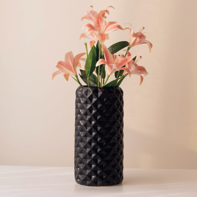 Black Ceramic Cylindrical Shaped Flower Vase