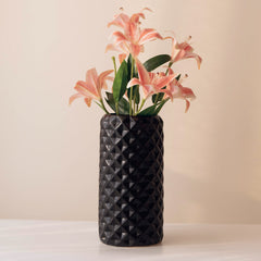 Black Ceramic Cylindrical Shaped Flower Vase