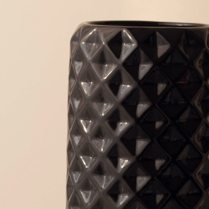 Black Ceramic Cylindrical Shaped Flower Vase