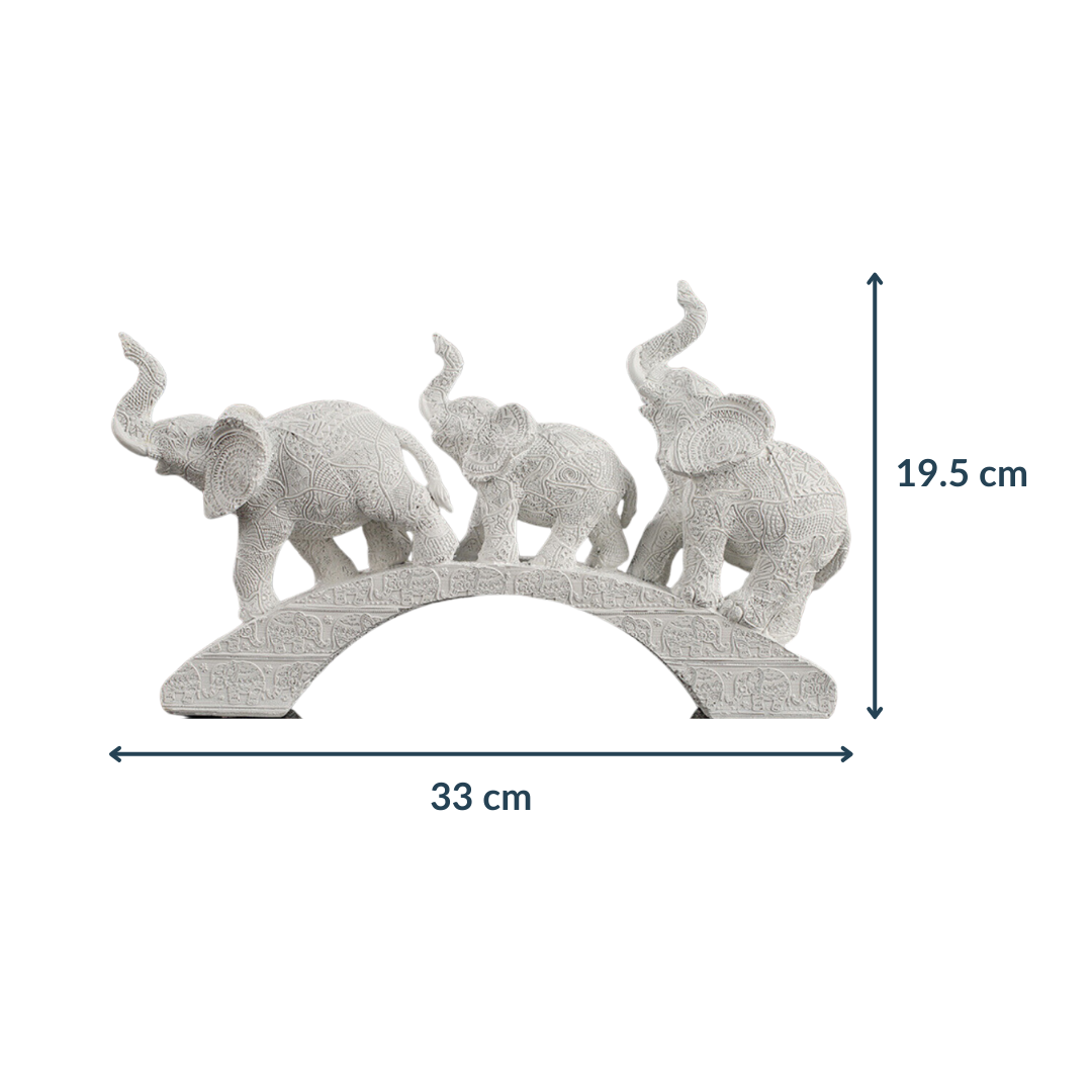 White Resin Elephant Family on Bridge