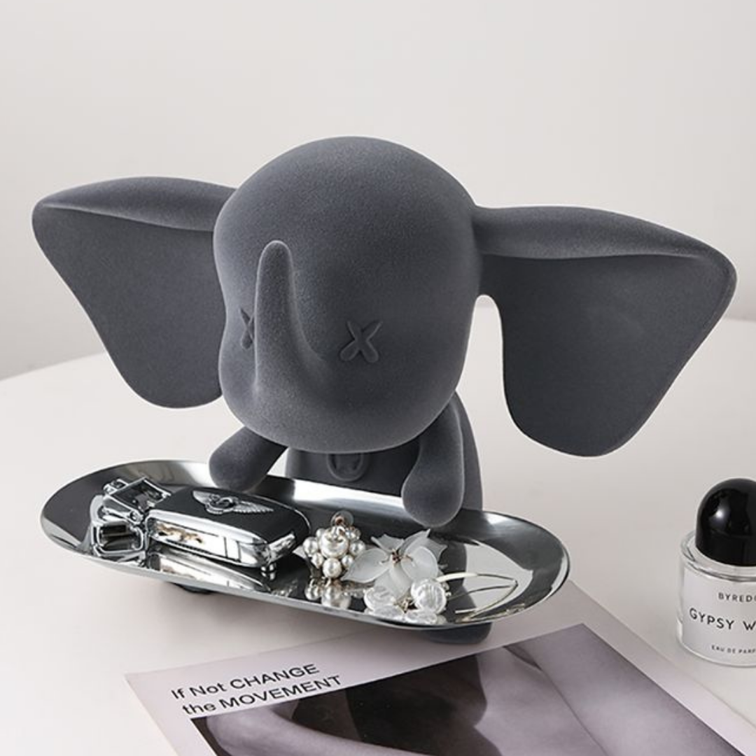 Grey Color Cute Elephant Statue with Tray