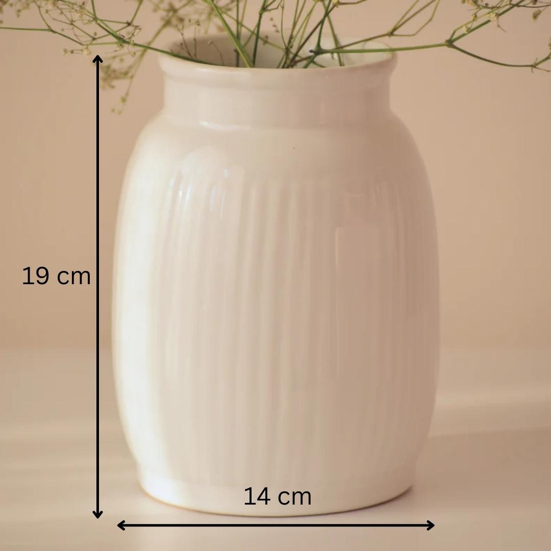White Ceramic Jar Shaped Flower Vase