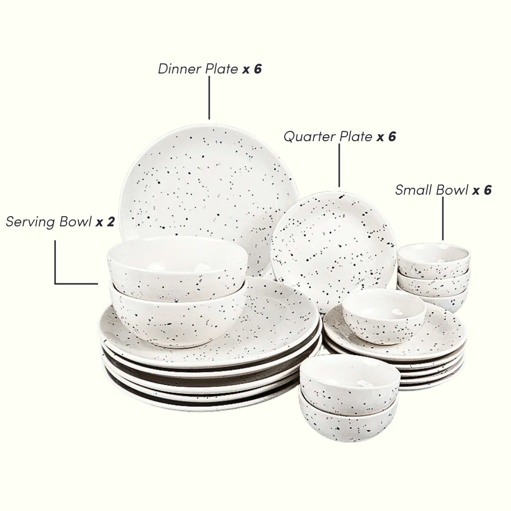 Speckled White Minimalist Ceramic Dinner Set of 20