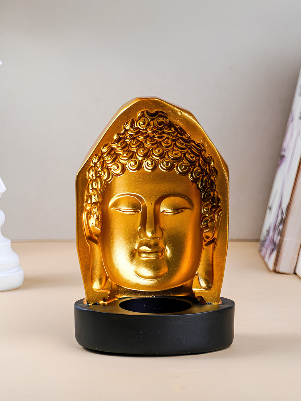 Golden Buddha Head Candle Holder