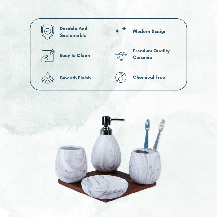 White Marble Art Bathroom Set – Luxurious Bath Accessories