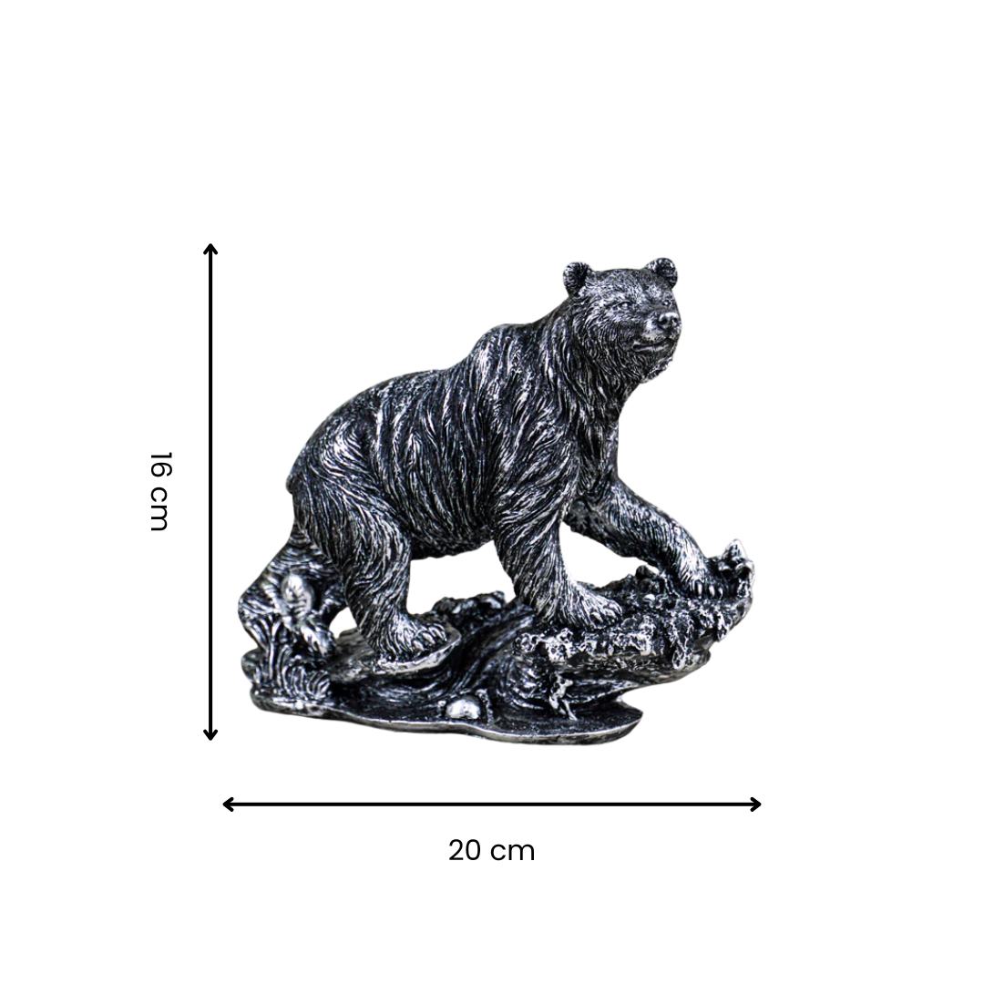 Silver Bear Figurine with Textured Fur