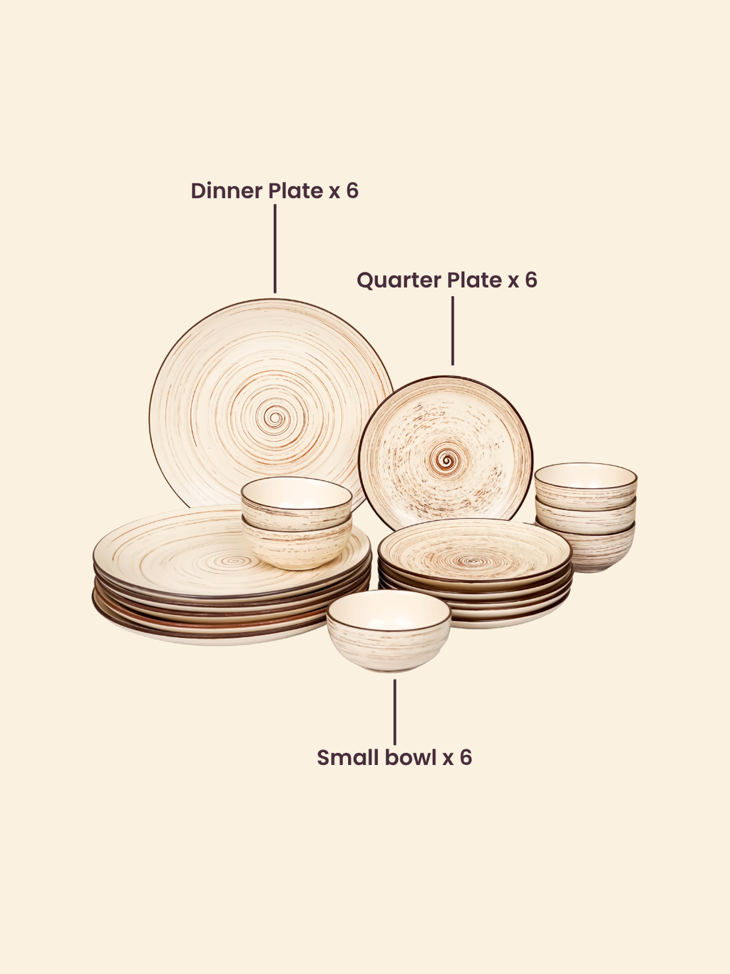Cream Ceramic Spiral Dinner Set - Set of 18