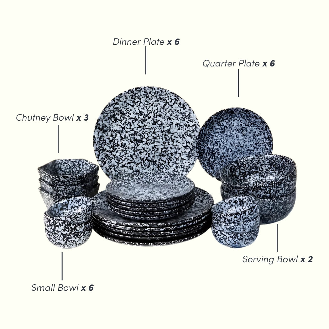 Black and White Speckled Ceramic Dinnerware - Set of 23