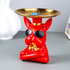 Red Bulldog Figurine with Gold Tray