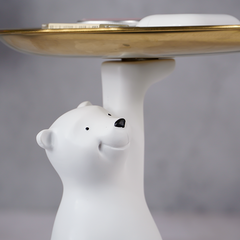 White Bear Figurine with Golden Tray