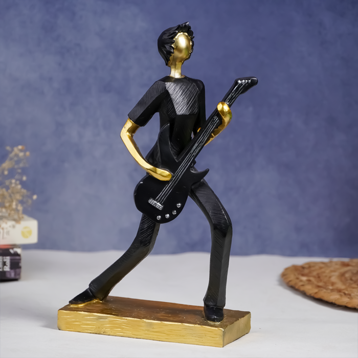 Black and Gold Guitar Player Sculpture - Modern Musician Decor