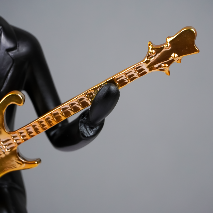 Black and Gold Musician Sculpture with Guitar - Modern Art Decor