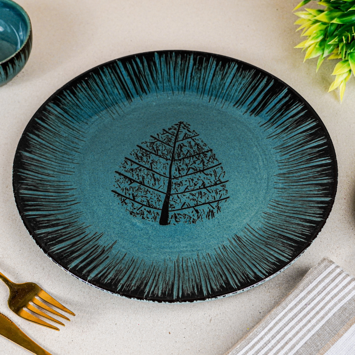 Ceramic Dinnerware Set with Black Tree Motif - Set of 3