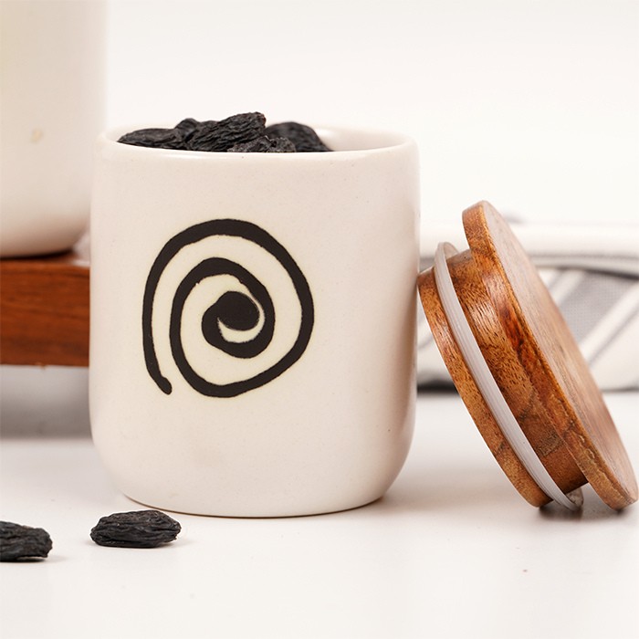 Ceramic Jars with Wooden Lids | Set of 2