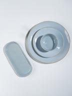 Light Blue Ceramic Dinner Set with Rustic Gold Rim Finish - Set of 19
