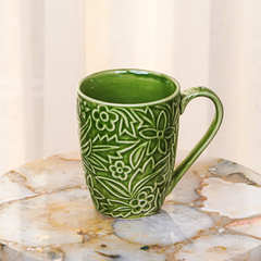 Embossed Green Ceramic Mug