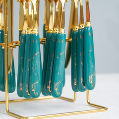 Teal and Gold Stainless Steel Cutlery Set of 24