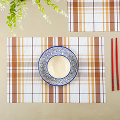 Brown & White Plaid Table Mat with Textured Weave