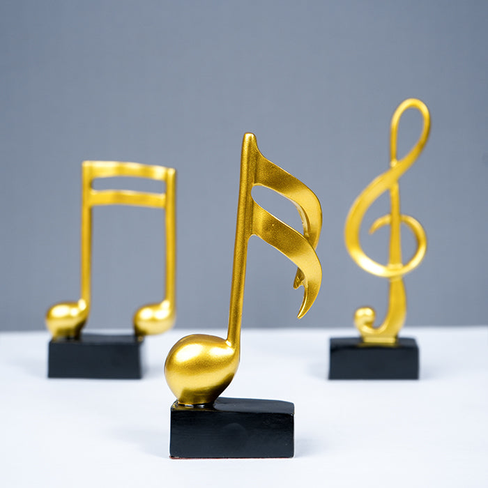 Gold Musical Note Sculptures with Black Bases | Set of 3