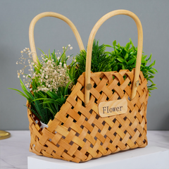 Natural Woven Flower Basket - Unique Double Handle Design