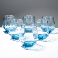 Ocean Blue Geometric Glasses - Set of 6