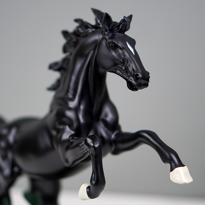 Glossy Black Rearing Horse Statue
