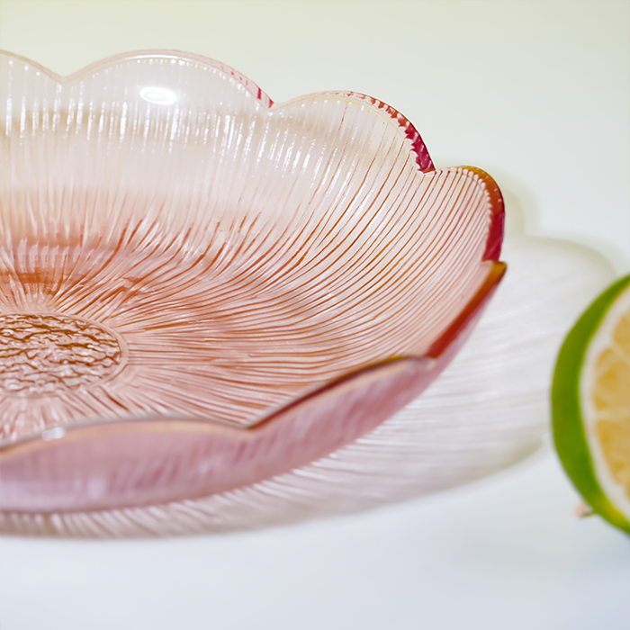 Blush Pink Fluted Glass Plate - Scalloped Edge Serving Dish