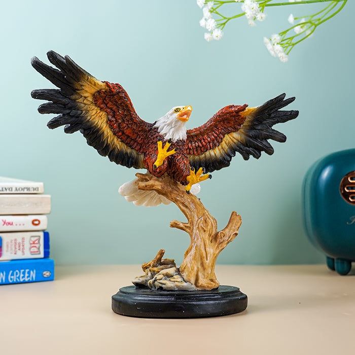 Bald Eagle Figurine on Wooden Perch