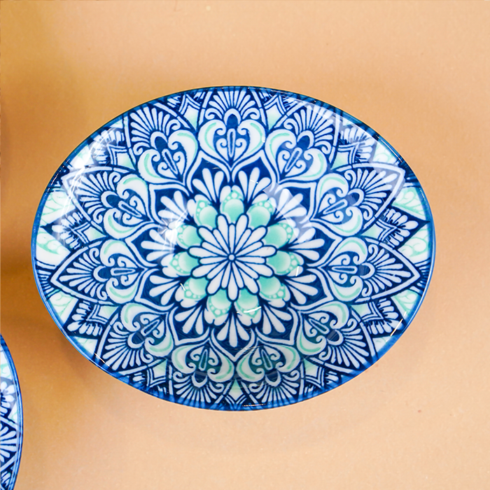 Blue & White Petal Long Ceramic Bowls Set of 3