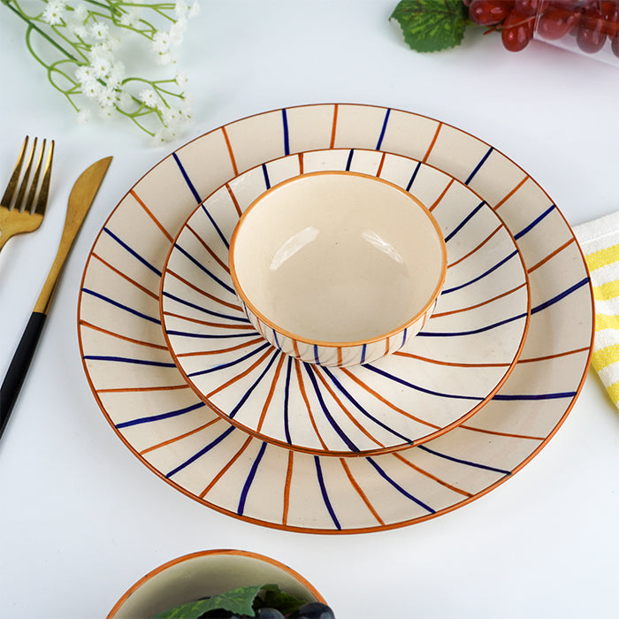 Orange and Blue Stripe Dinner - Set of 18