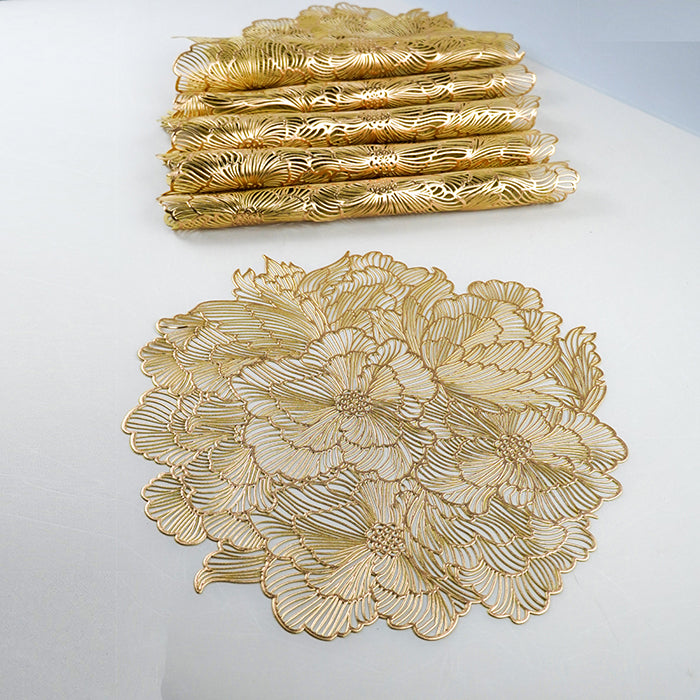 Gold Floral Cutout Table Mat with Peony-Inspired Design