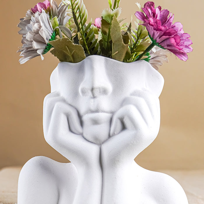 White Abstract Face Planter with Artistic Expression