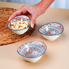 Tribal-Inspired Ceramic Bowls in Blue and Orange