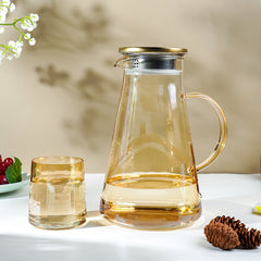 Amber Glass Water Pitcher Set with 6 Glasses