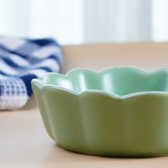 Sage Green Ceramic Bowl with Scalloped Edges - Small