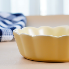 Butter Yellow Ceramic Bowl with Scalloped Edges - Small