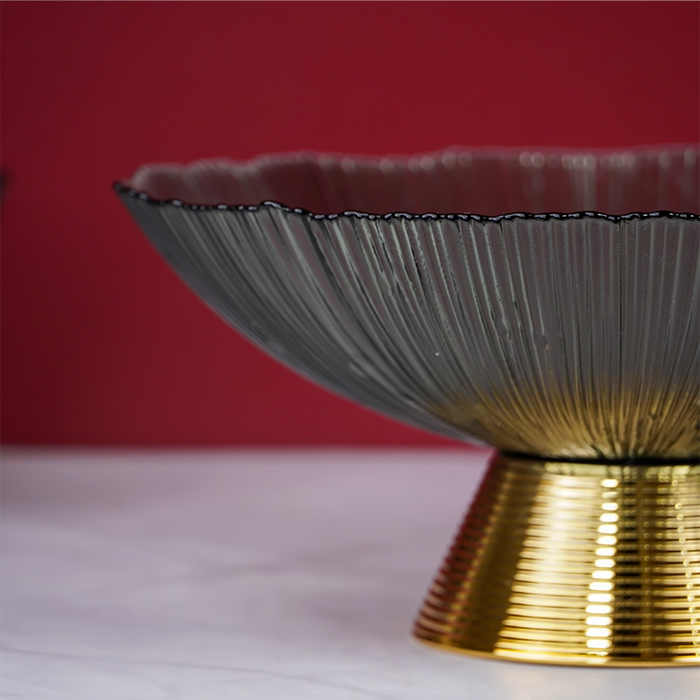 Gray Glass Bowl with Gold Base