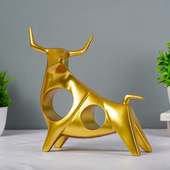 Gold Bull Sculpture with Geometric Cutouts