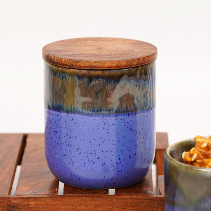 Ceramic Jars with Wooden Lids | Set of 2