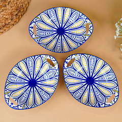 Blue & Yellow Side Handles Ceramic Bowls Set of 3