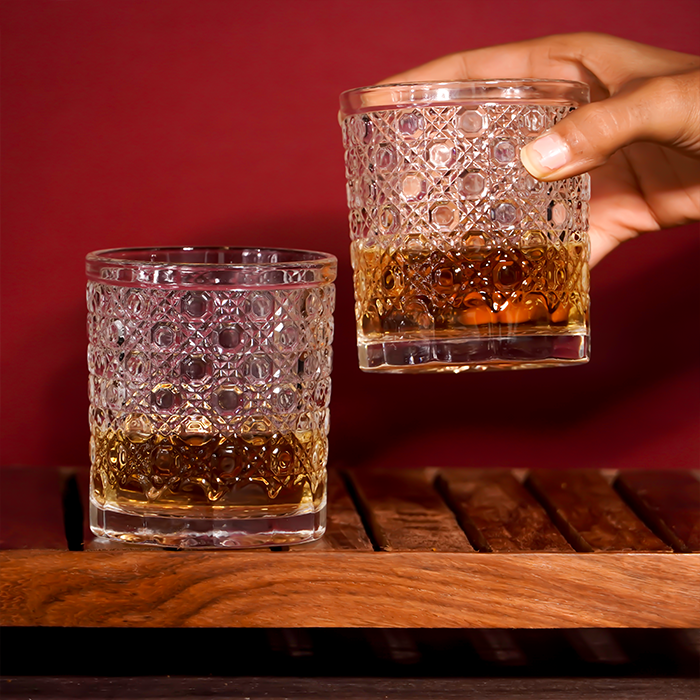 Clear Modern Geometric Pattern Whiskey Glasses - Set of 6