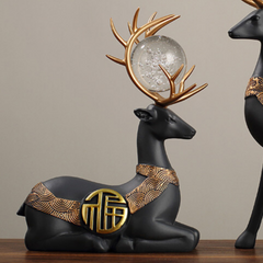 2Pcs Black Modern Deer Resin Figurines for Home Décor