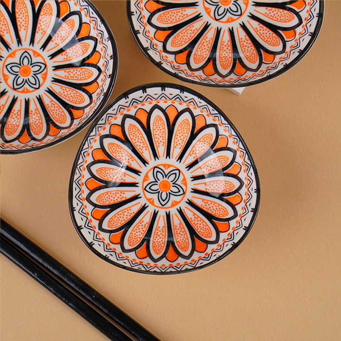 Orange & Black Ember Square Ceramic Bowls Set of 3