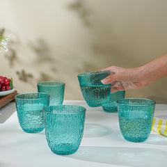 Aqua Green Textured Glasses with Rippled Design | Set of 6