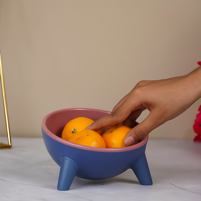 Modern Blue and Pink Fruit Bowl with Tripod Legs