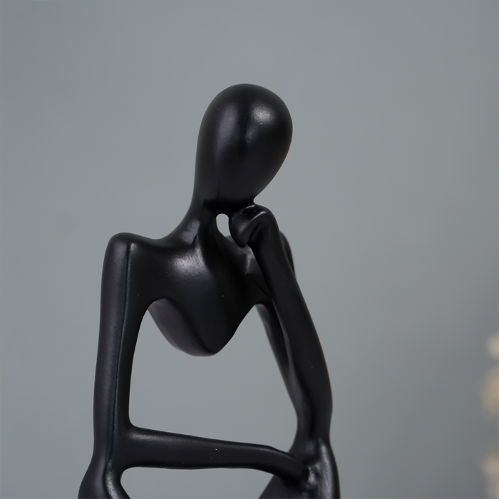 Black Abstract Thinker Sculpture - Unique Minimalist Design