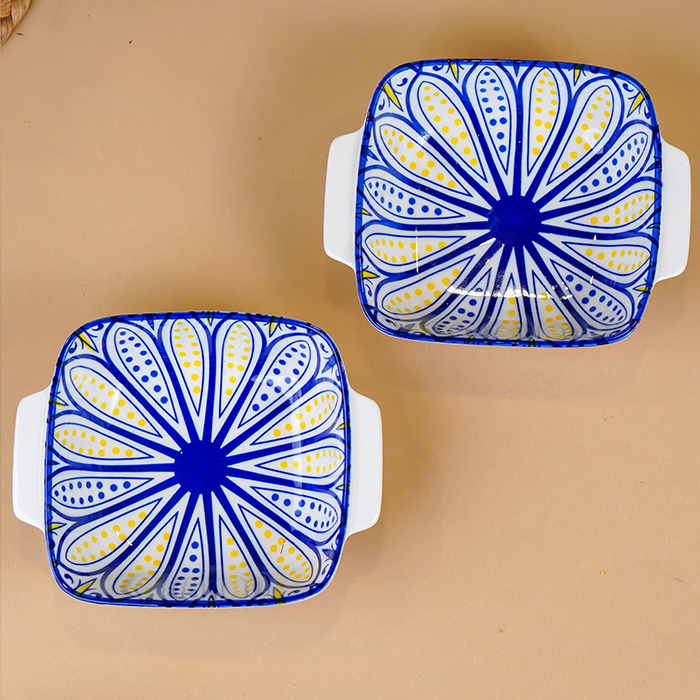 Blue & Yellow Dusk Square Ceramic Bowls Set of 2