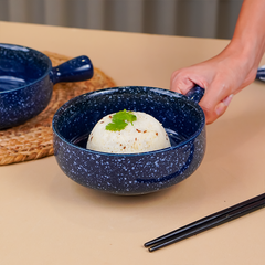 Blue Speckled Ceramic Bowl with Handle